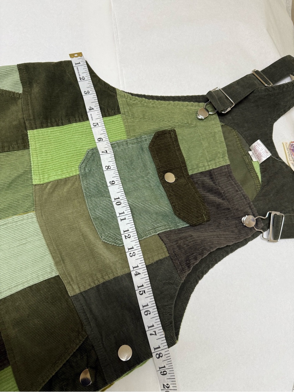 NWT; 🟤Gypsy Rose Patchwork Corduroy Overalls in Olive & Burgundy🟢 - Picture 4 of 12